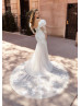 Beaded Ivory Lace Tulle Drop Waist Wedding Dress